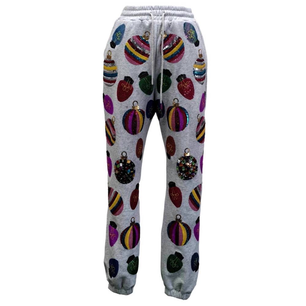 NEW QUEEN OF SPARKLES women's scattered multi ornament & light jogger in grey